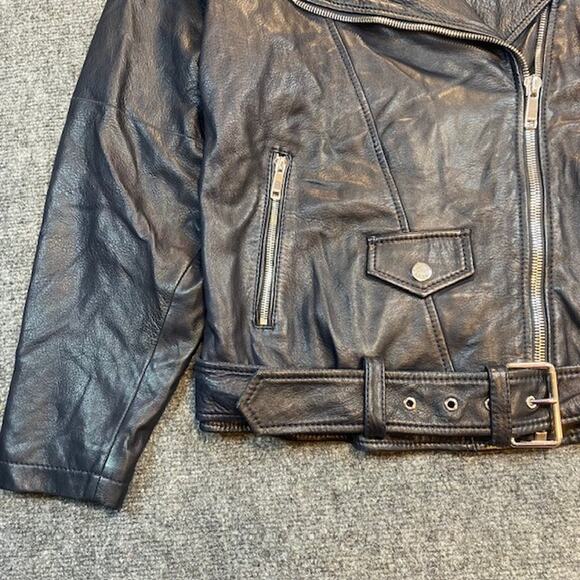 LTH JKT Black Leather Moto Biker Jacket Belted Soft Womens Medium Cropped Punk - Picture 3 of 12